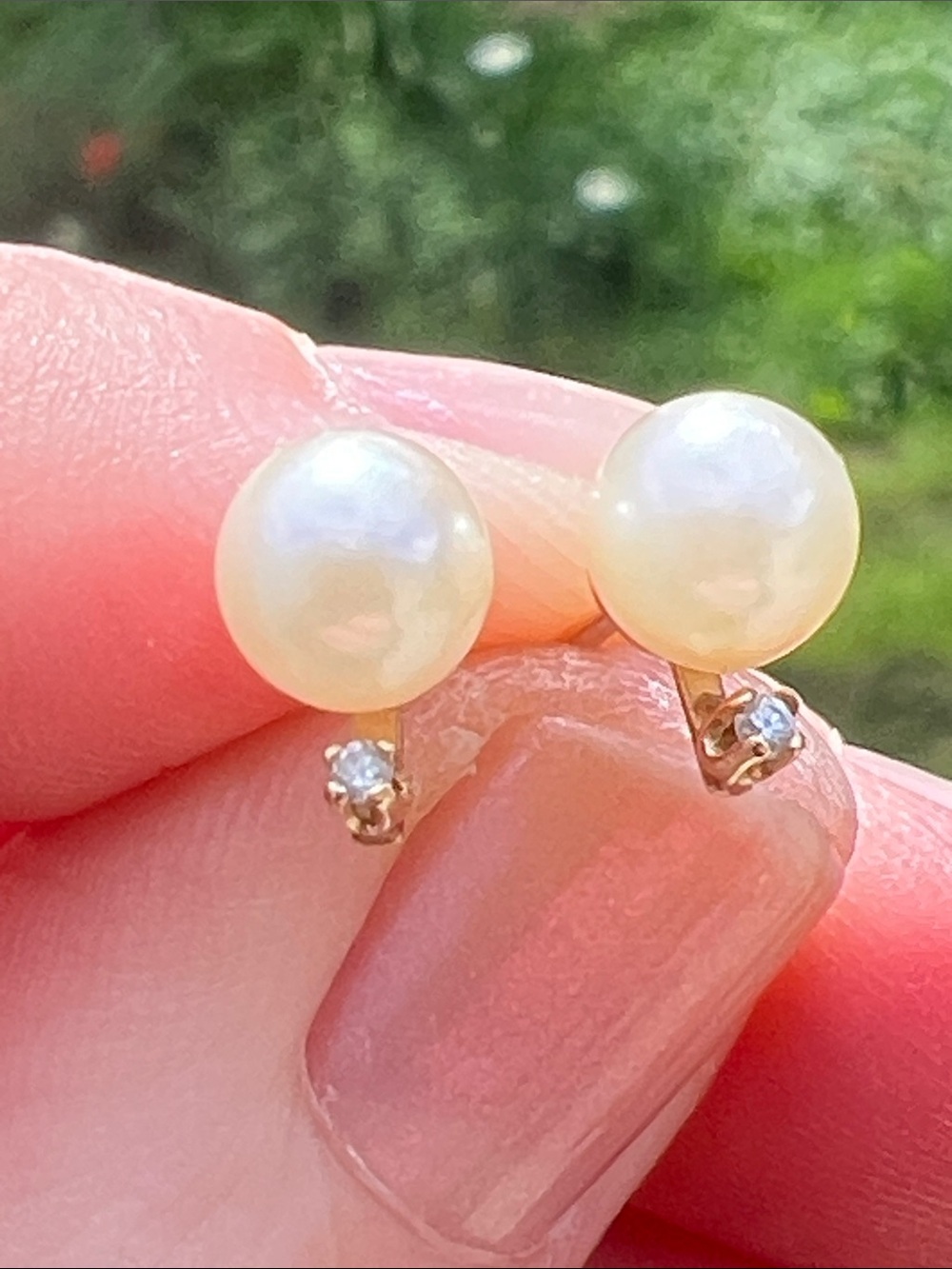 Classic Vintage Pearl Diamond Dainty 14k Stud Earrings Replacement Backs